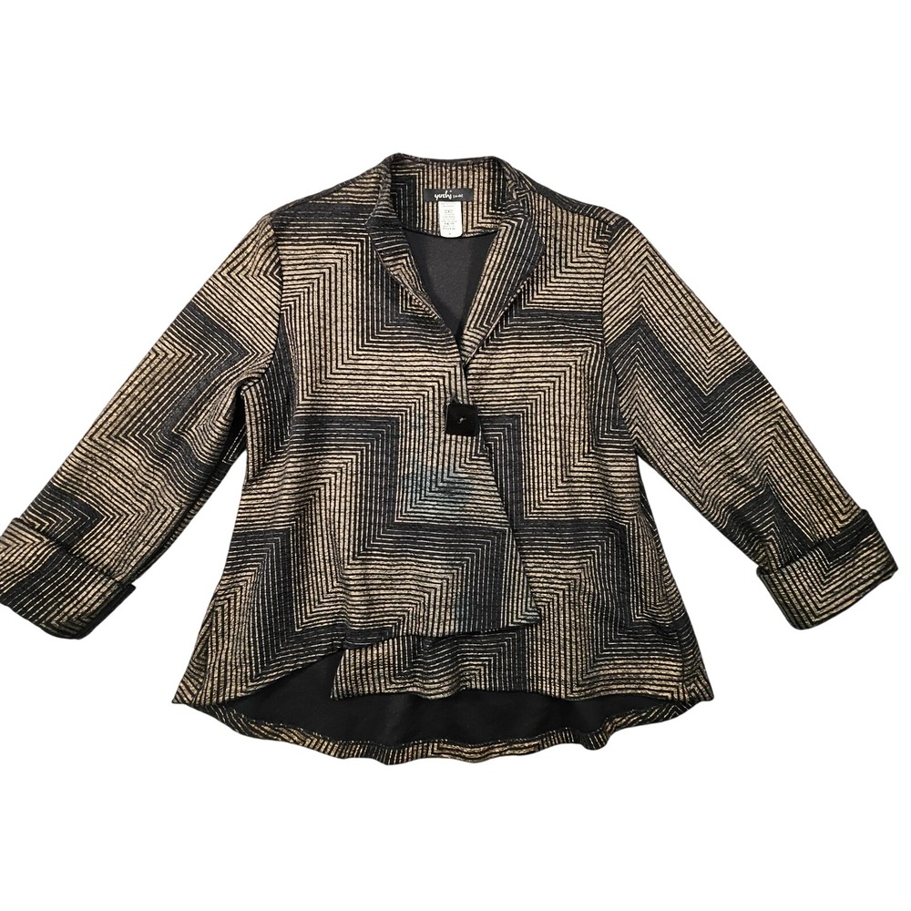 Yushi Jacket Women M Brown Geometric Artsy Lagenlook Designer Mature Career READ